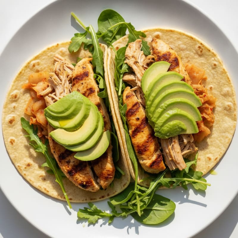 Grilled Chicken Tacos with Fresh Greens and Avocado