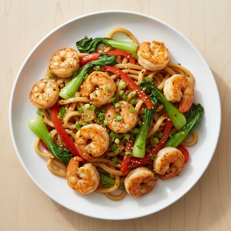 Zesty Garlic Shrimp Udon Stir-Fry