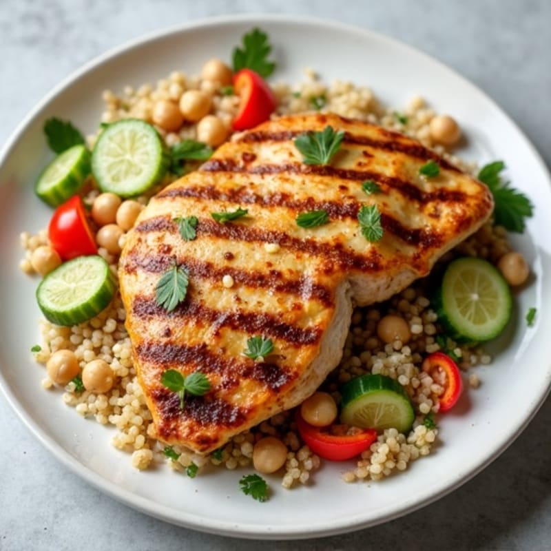 Grilled Chicken Breast with Crunchy Quinoa Salad and Lemon Vinaigrette