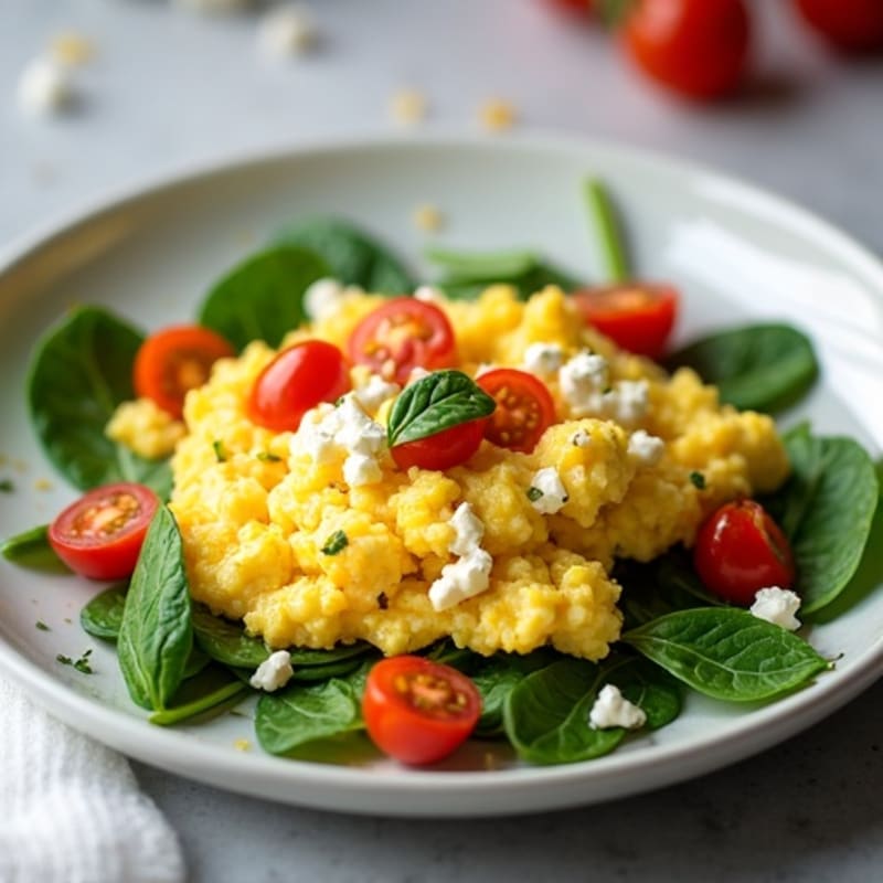 Fluffy Egg White Scramble with Fresh Spinach and Cherry Tomatoes