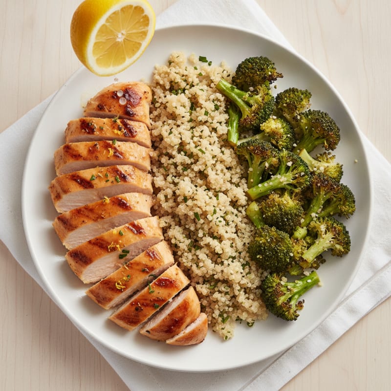 Grilled Chicken Breast with Quinoa and Roasted Broccoli