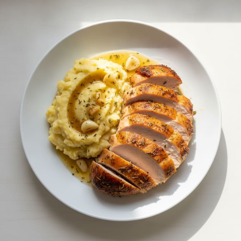 Herb-Roasted Turkey Breast with Garlic Mashed Potatoes