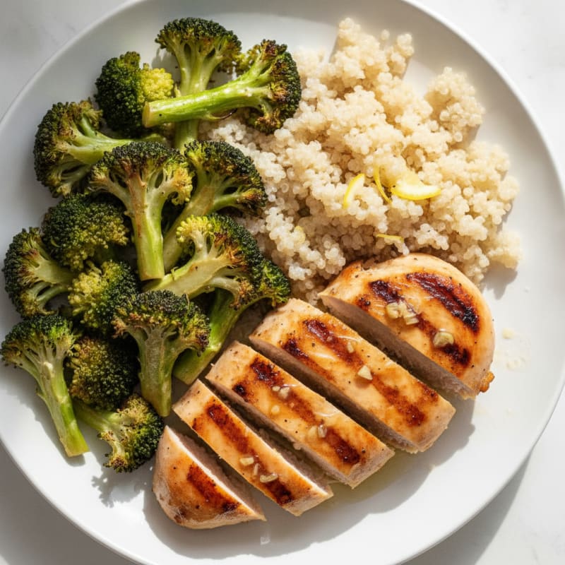 Grilled Chicken Breast with Roasted Broccoli and Quinoa