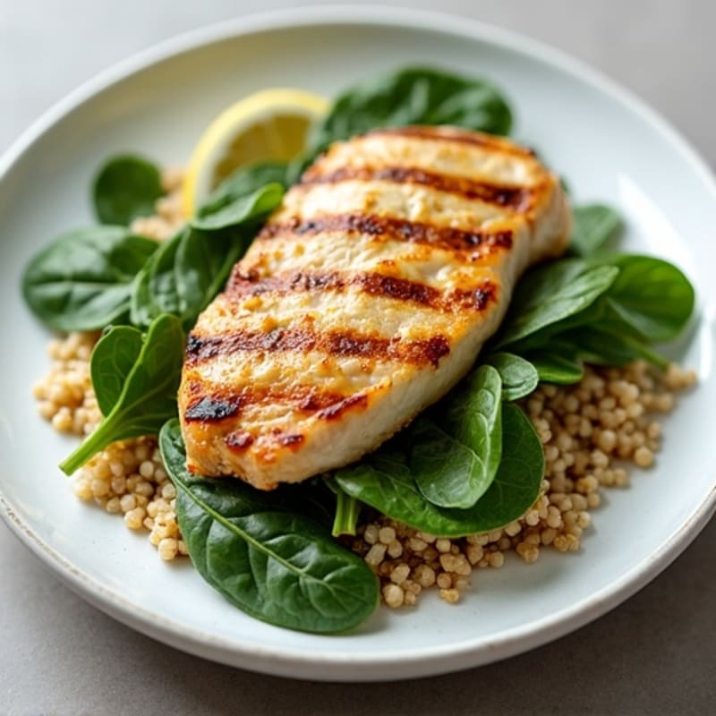 Grilled Chicken Breast with Spinach and Quinoa Salad