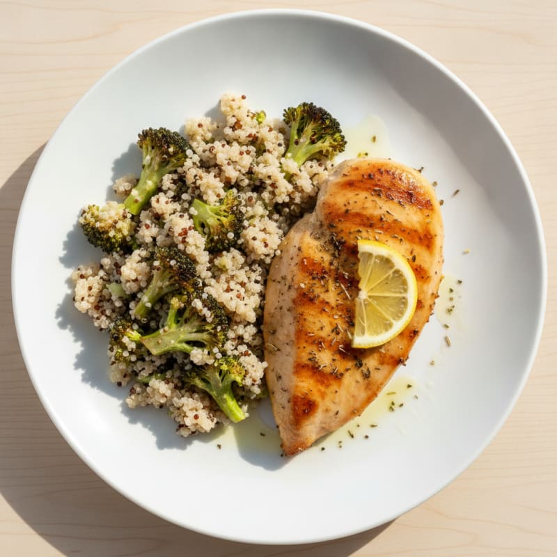 Grilled Chicken Breast with Roasted Broccoli and Quinoa