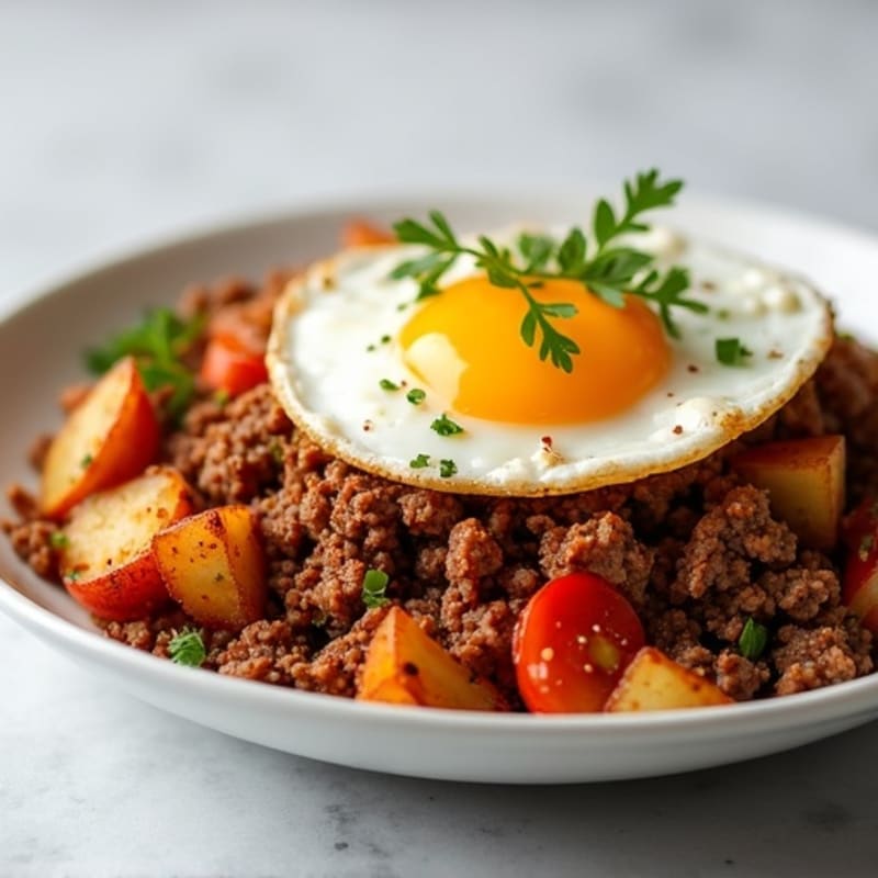 Smoky Paprika Ground Beef Hash with Crispy Garlic Potatoes