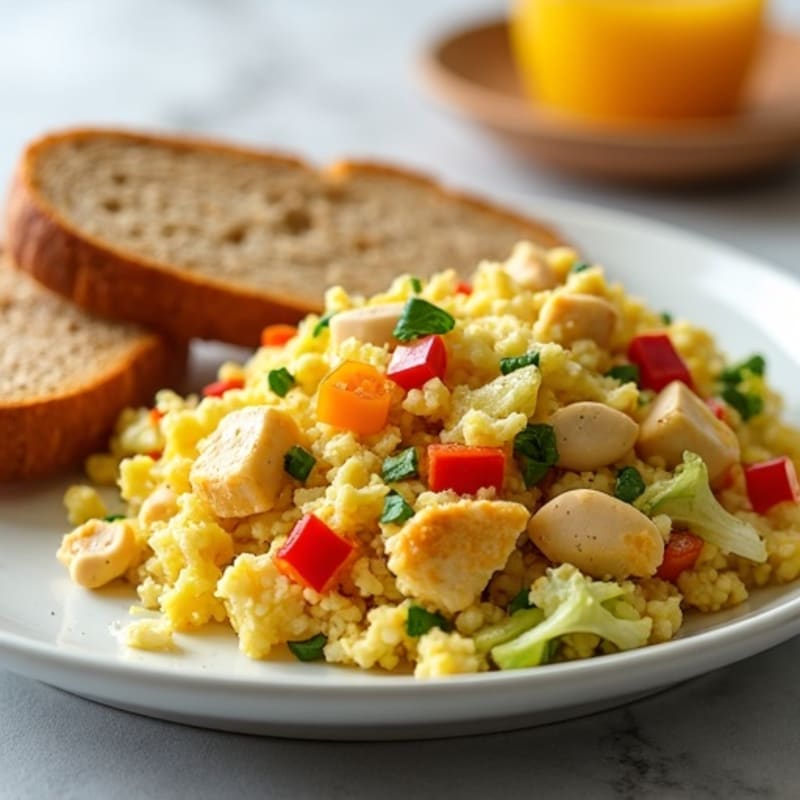 Egg and Chicken Veggie Scramble with Toasted Bread