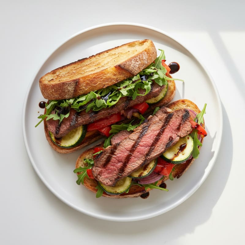 Grilled Steak and Roasted Vegetable Sandwich with Sourdough
