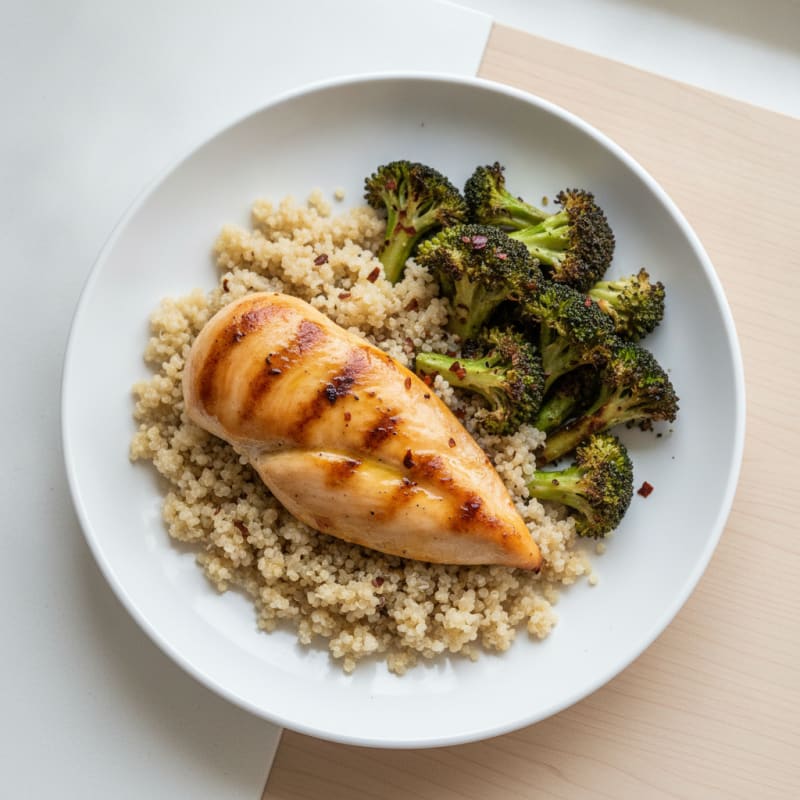 Grilled Chicken Breast with Quinoa and Roasted Broccoli