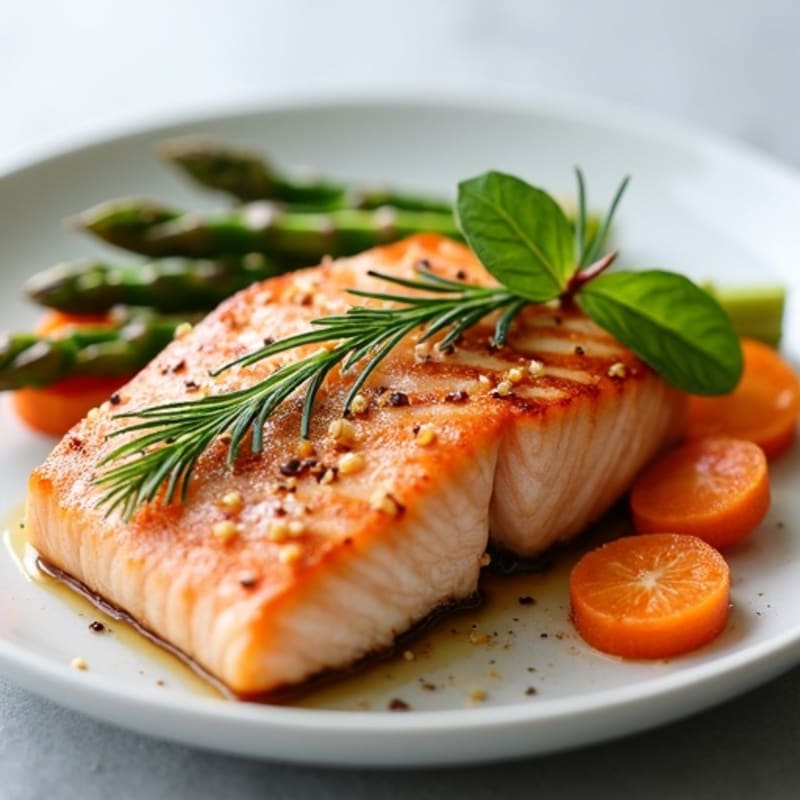 Seared Salmon with Roasted Asparagus and Carrots