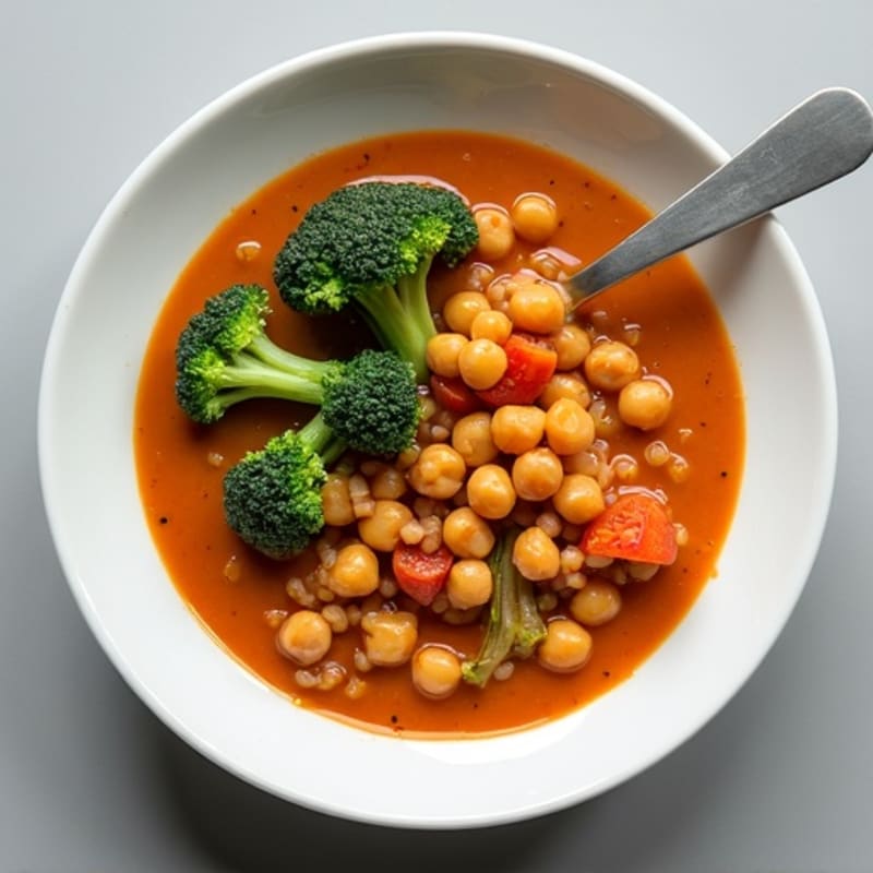 Creamy Lentil and Chickpea Stew with Roasted Broccoli