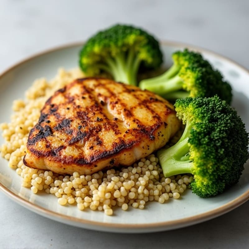 Grilled Chicken Breast with Quinoa and Roasted Broccoli