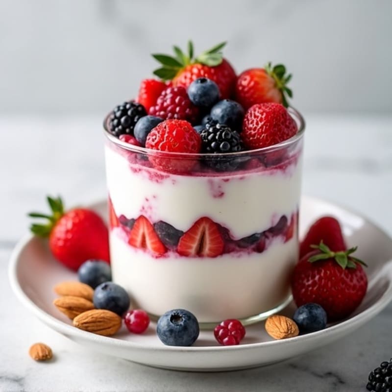 Greek Yogurt Protein Parfait with Mixed Berries and Almonds