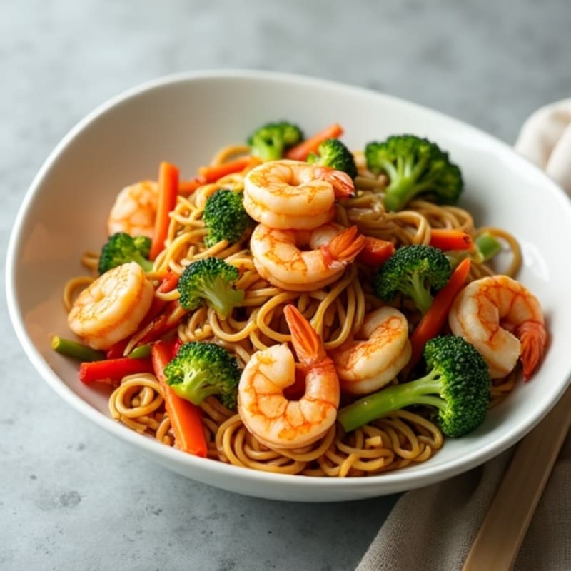Shrimp Noodle Stir-Fry with Zesty Peanut Sauce