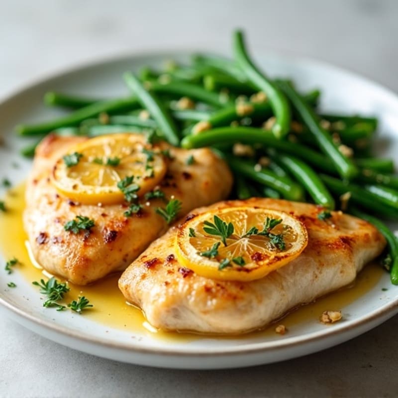 Lemon-Garlic Pan-Seared Chicken with Roasted Green Beans