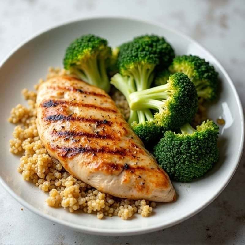 Grilled Chicken Breast with Roasted Broccoli and Quinoa
