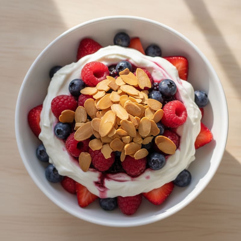 Greek Yogurt Protein Parfait with Mixed Berries and Almonds