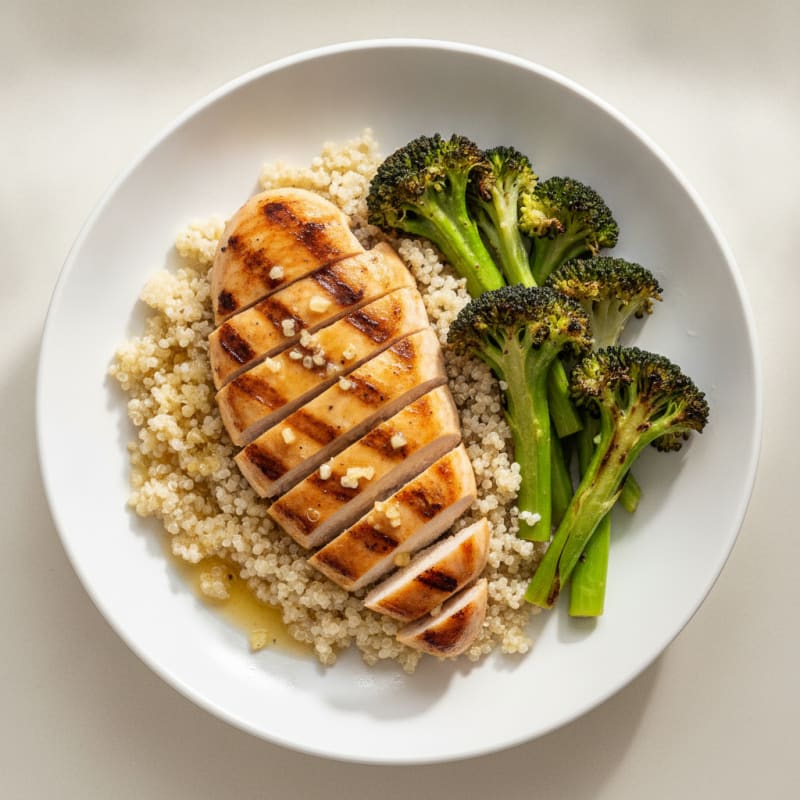 Grilled Chicken Breast with Quinoa and Roasted Broccoli