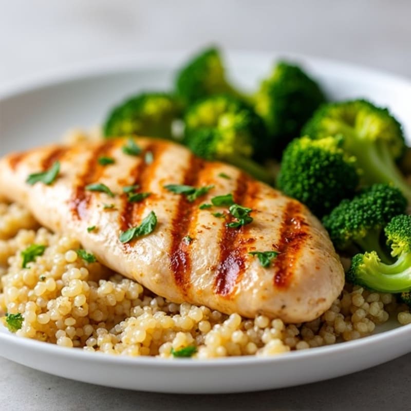 Grilled Chicken Breast with Quinoa and Roasted Broccoli