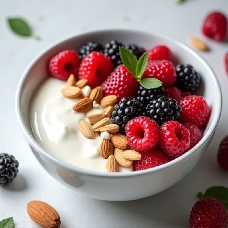 Greek Yogurt Protein Bowl with Mixed Berries and Almonds