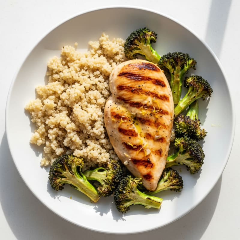 Grilled Chicken Breast with Quinoa and Roasted Broccoli