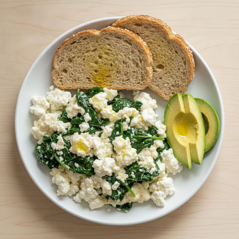 Egg White and Spinach Scramble with Cottage Cheese
