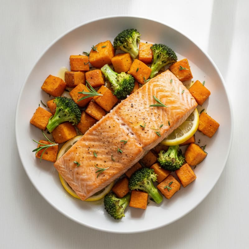 Herb-Roasted Salmon with Sweet Potatoes