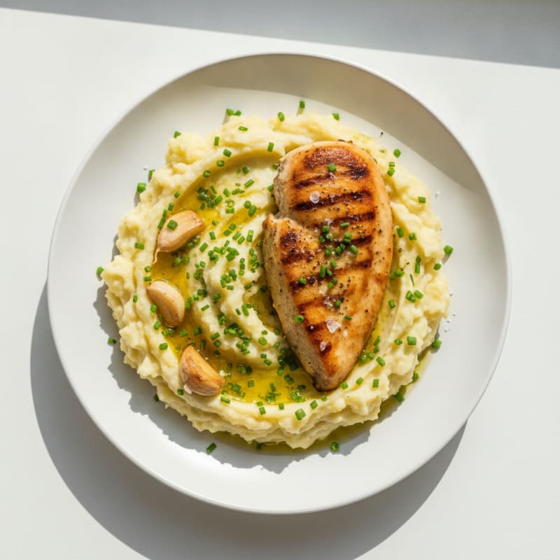 Buttery Garlic Mashed Potatoes with Seared Chicken