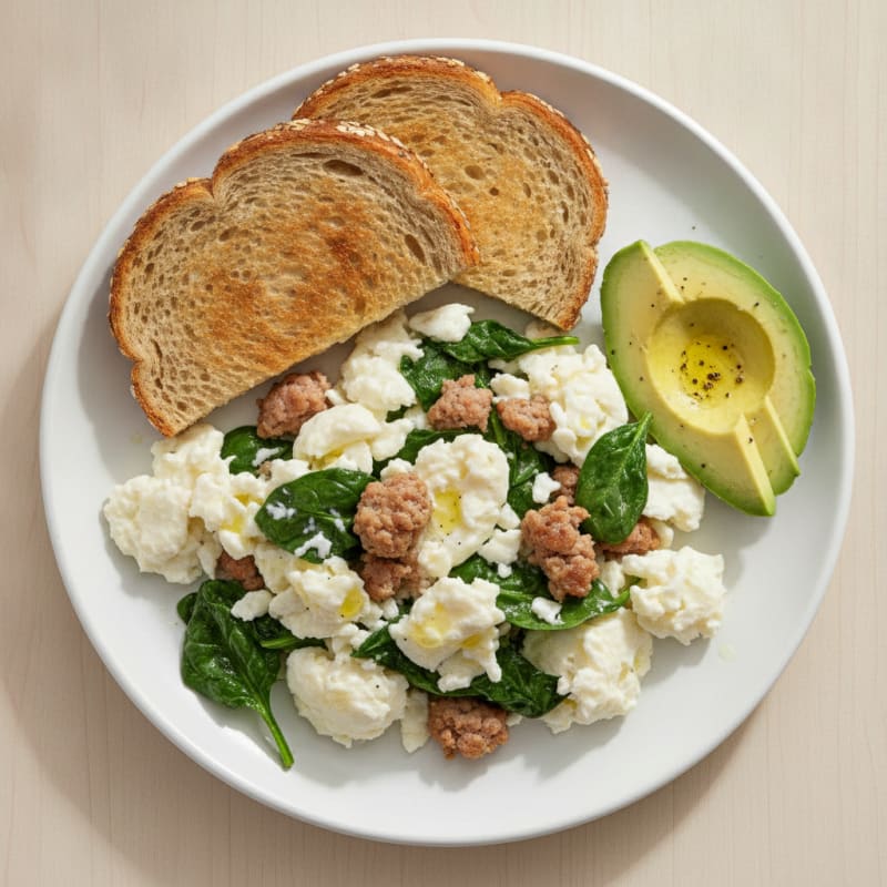 Egg White Scramble with Turkey Sausage and Spinach