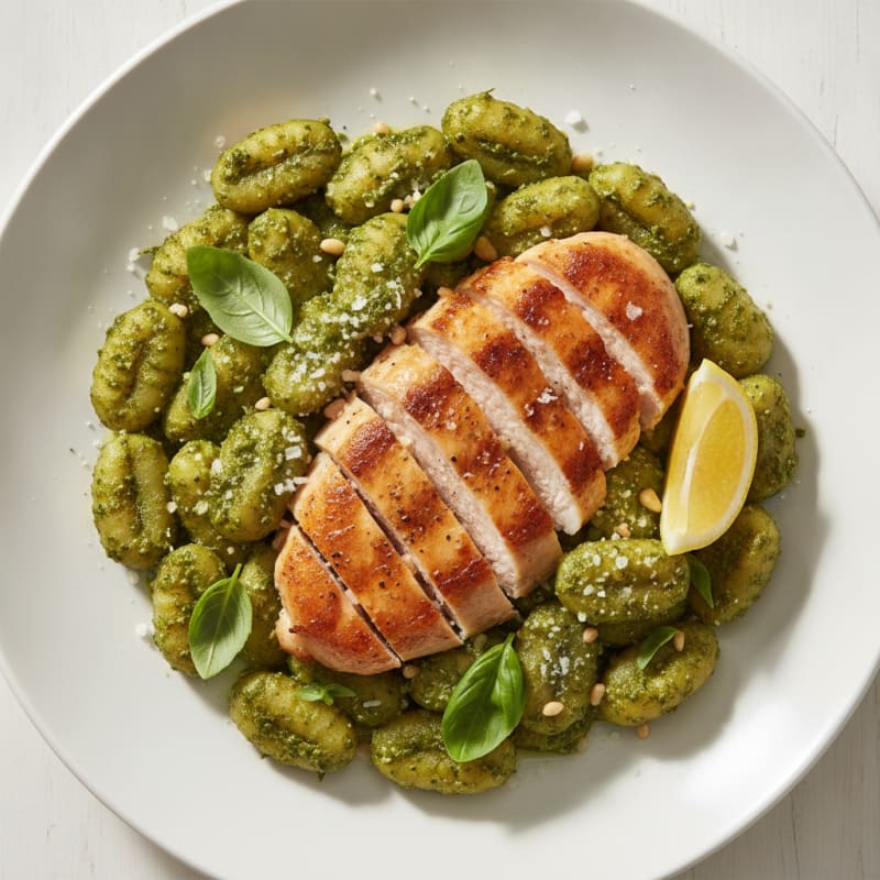 Gnocchi with Basil Pesto and Seared Chicken