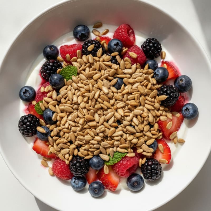 High-Protein Greek Yogurt Bowl with Mixed Berries and Sunflower Seeds