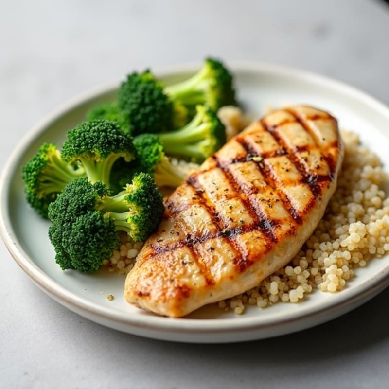 Grilled Chicken Breast with Steamed Broccoli and Quinoa
