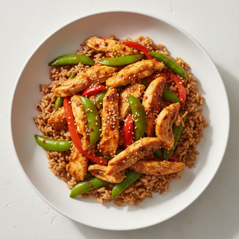 Shredded Chilli Chicken Stir-Fry with Brown Rice