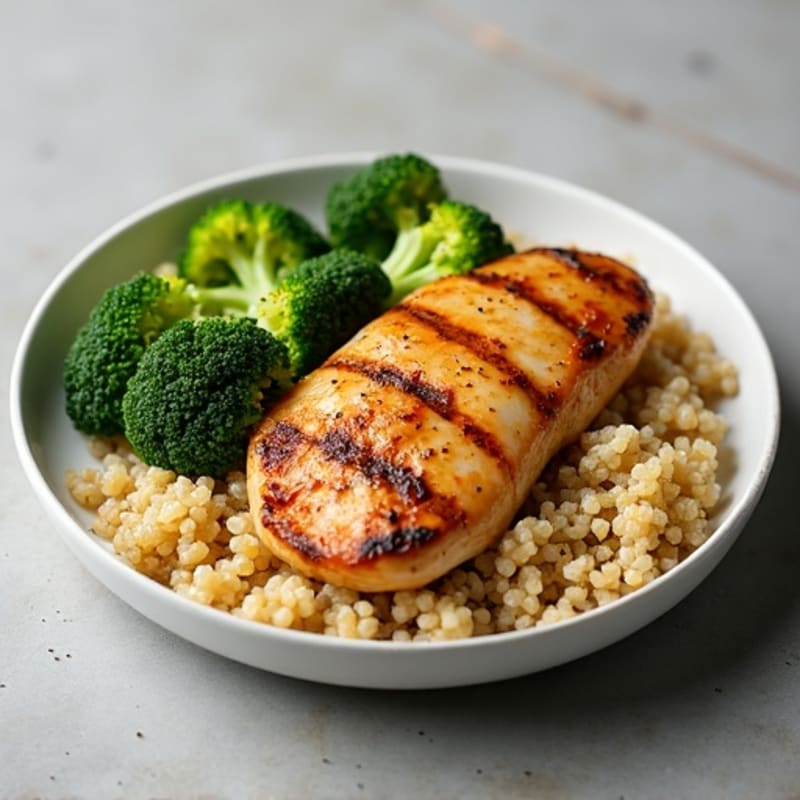 Grilled Chicken Breast with Roasted Broccoli and Quinoa