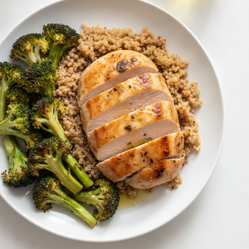 Grilled Turkey Breast with Roasted Broccoli and Quinoa