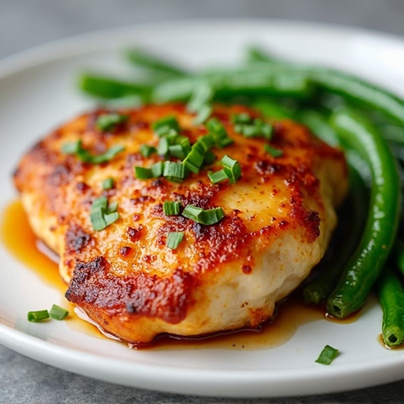 Crispy Pan-Seared Chicken with Sweet Ginger-Garlic Sauce and Roasted Green Beans