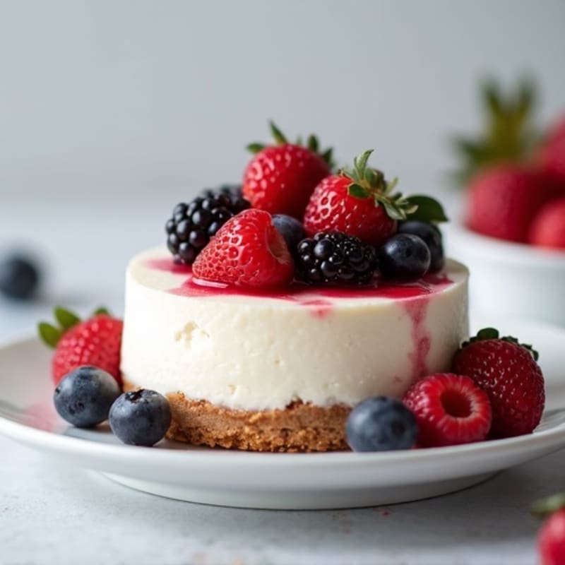 Greek Yogurt Protein Cheesecake with Mixed Berries