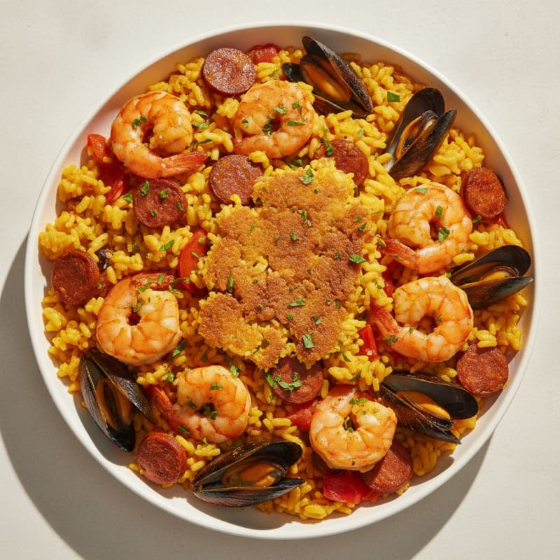 Saffron Seafood Paella with Chorizo