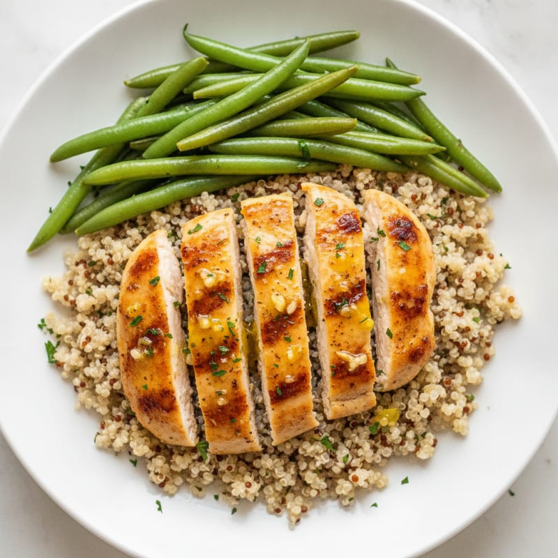 Garlic Herb Grilled Chicken with Steamed Green Beans and Quinoa