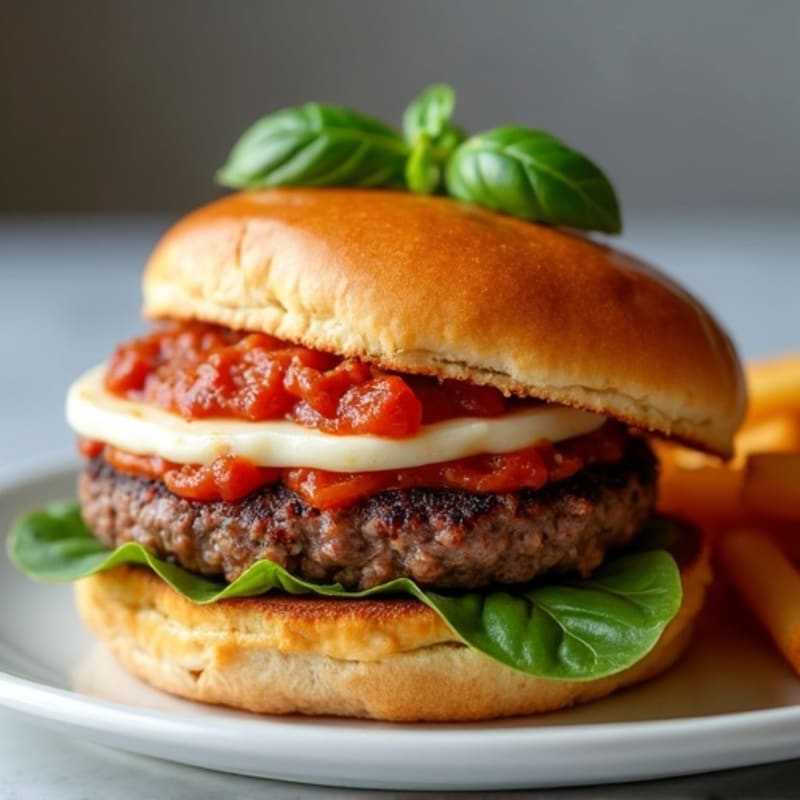 Lean Beef Burger with Crispy Mozzarella and Marinara