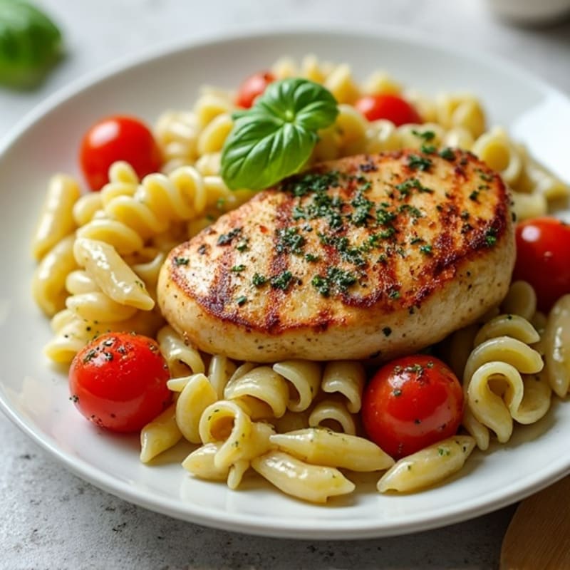 Creamy Chicken Pesto Pasta with Roasted Tomatoes
