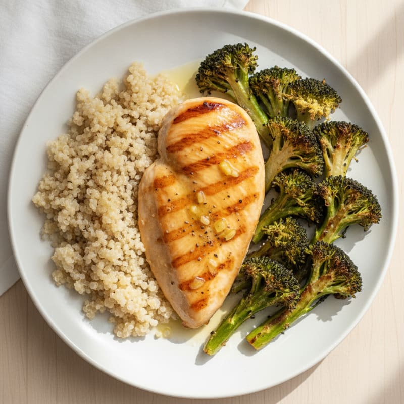 Grilled Chicken Breast with Roasted Broccoli and Quinoa