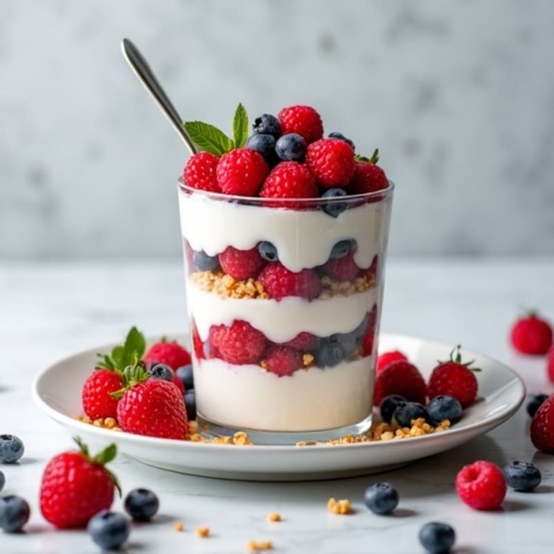 Greek Yogurt Protein Parfait with Mixed Berries and Almond Butter
