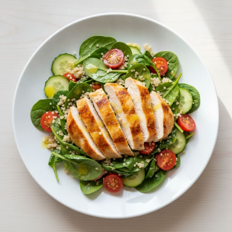 Grilled Chicken and Quinoa Salad with Spinach and Lemon Vinaigrette