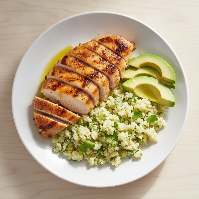Grilled Chicken Breast with Cauliflower Rice and Avocado