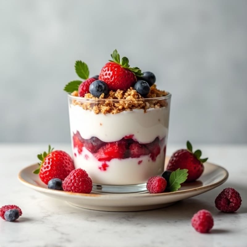 High-Protein Greek Yogurt Parfait with Mixed Berries and Vanilla Protein Powder