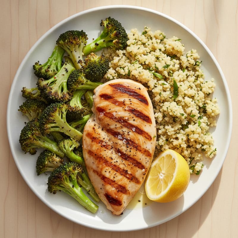 Grilled Chicken Breast with Quinoa and Roasted Broccoli