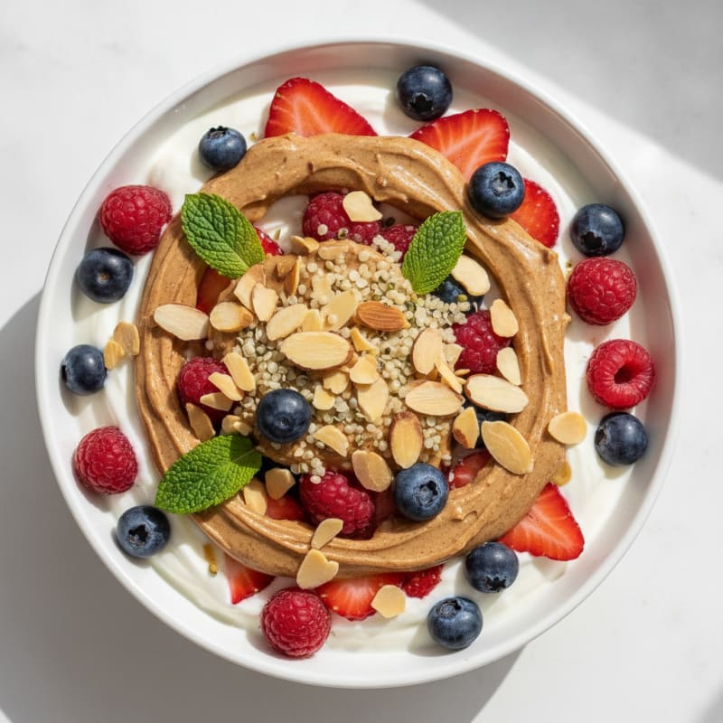 Creamy Greek Yogurt Parfait with Almond Butter and Mixed Berries
