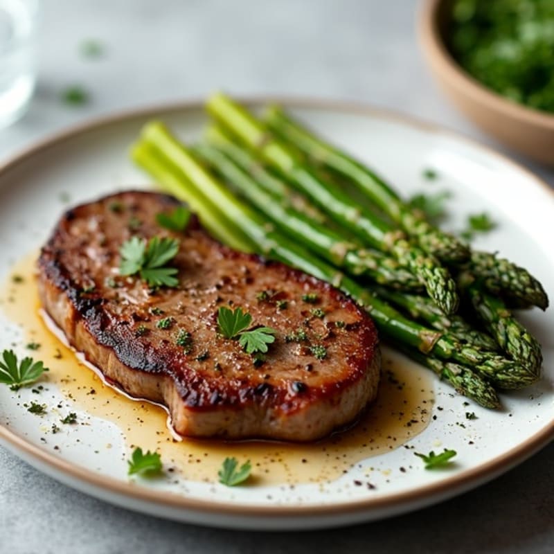 Juicy Pan-Seared Steak with Garlic Herb Roasted Asparagus