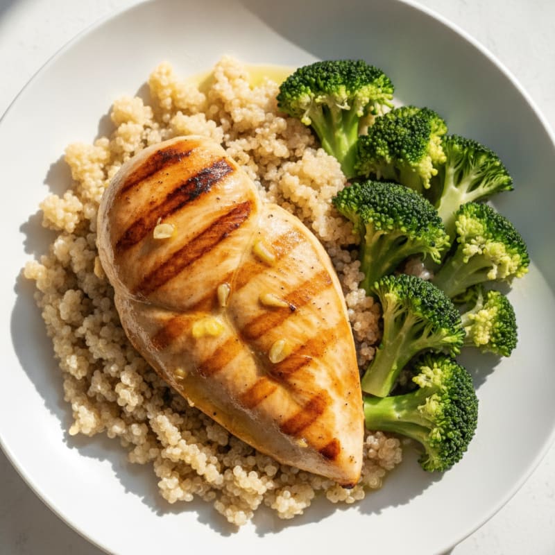 Grilled Chicken Breast with Quinoa and Steamed Broccoli